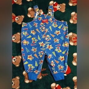 Vintage OshKosh B'gosh Blue Soft Denim Overalls Teddy Bear Sports 3-6 Months